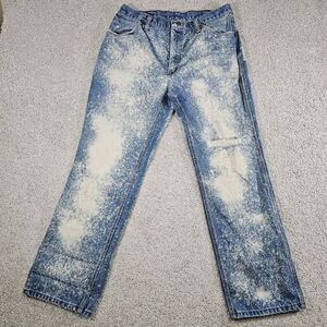 VTG Wrangler 912PW Bleach Splatter Custom‎ Denim Jeans 34x29 Distressed 70s 80s
